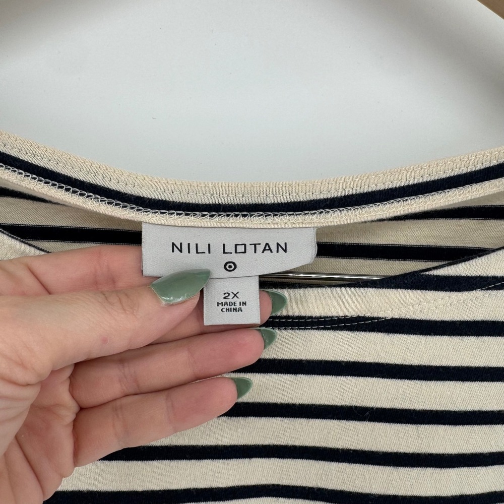 Nili Lotan Boat Neck Striped Top 2X Navy Cream Nautical Coastal Breton Preppy - Picture 4 of 10